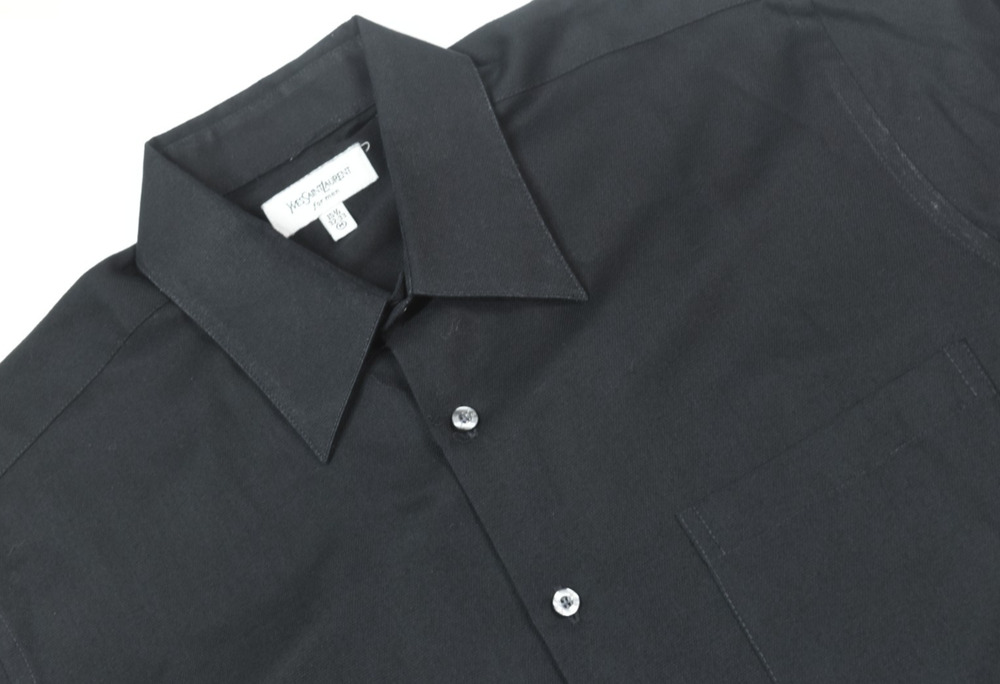 Vintage Yves Saint Laurent Shirt Mens Medium Black Long Sleeve Button-Up